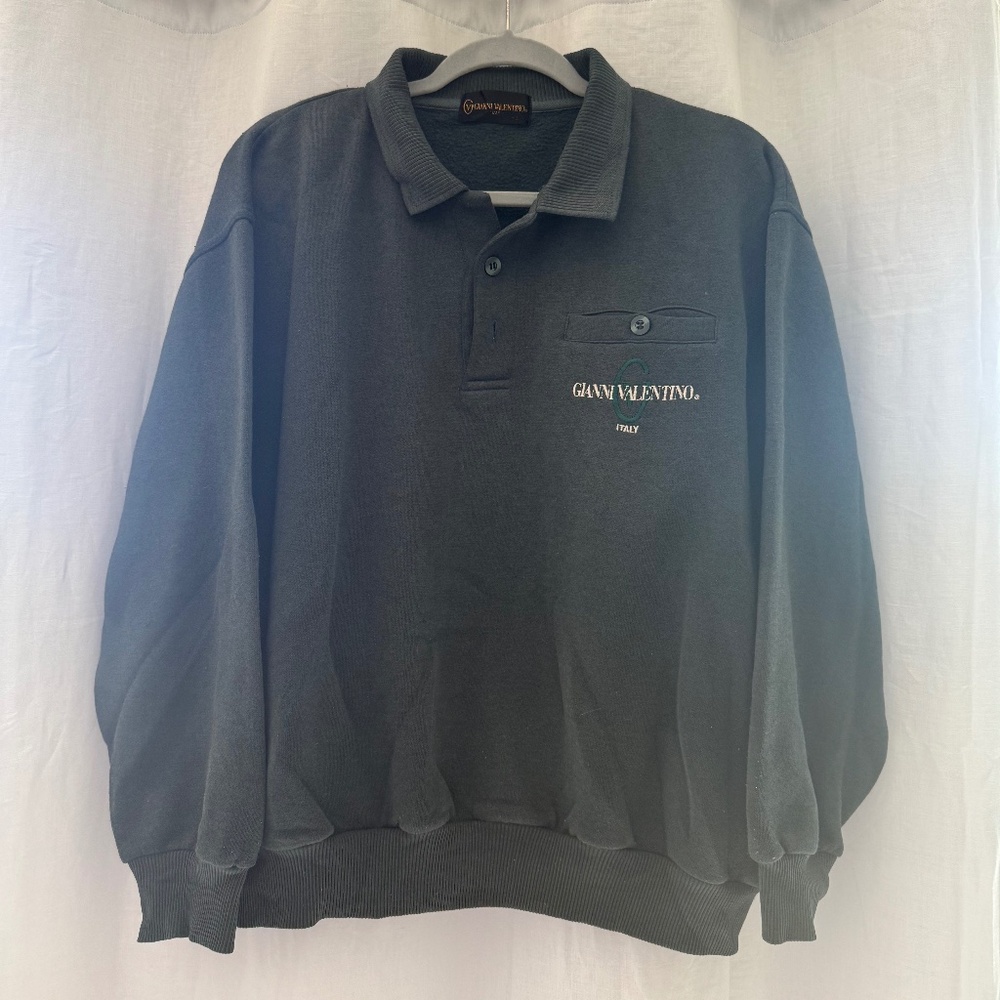 Gianni Valentino Vintage Polo Collar Quarter Zip Sweatshirt | Slate Blue | L